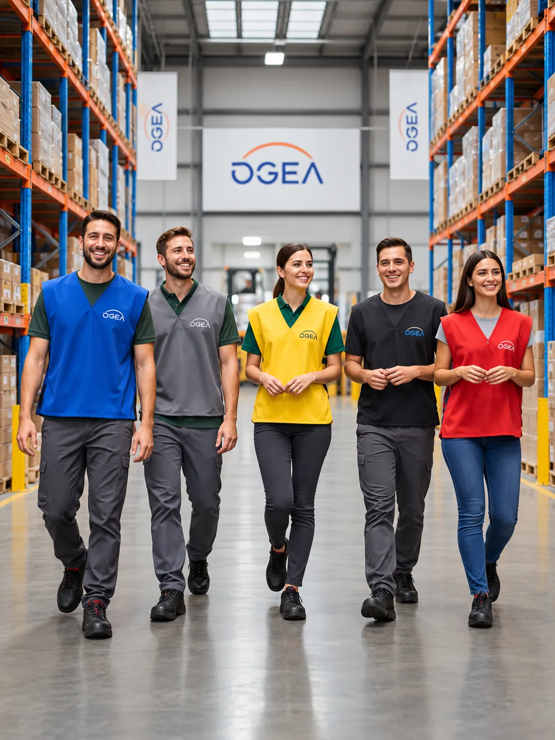 Equipe com coletes personalizados em centro de distribuição